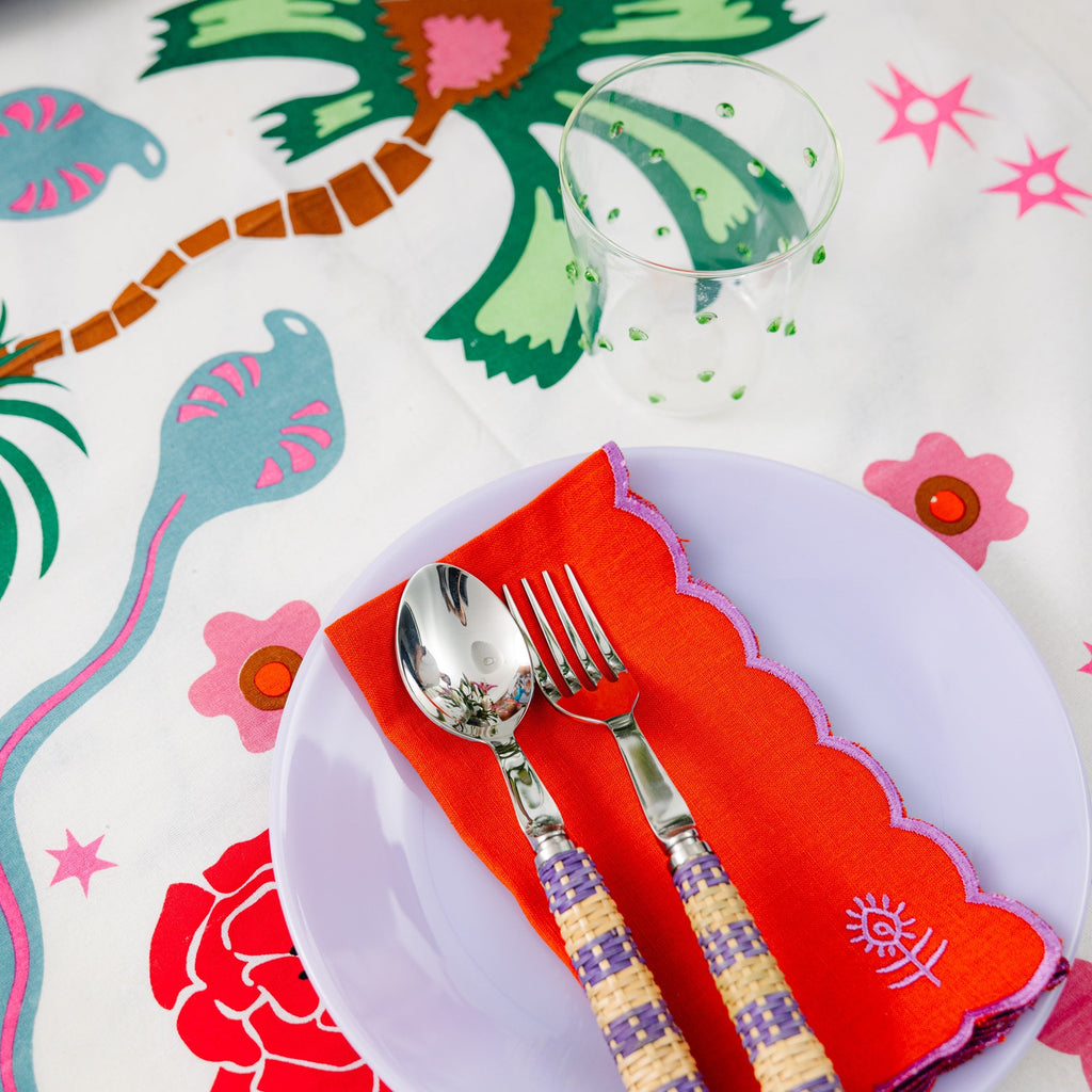 Icon Linen Napkins in Orange and Lilac, Set of 4 - Noble Designs