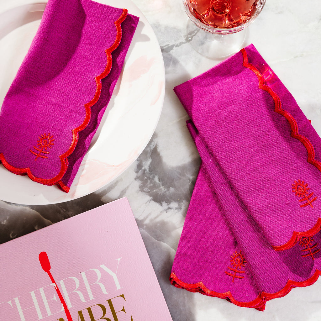 Icon Linen Napkins in Plum and Cherry, Set of 4 - Noble Designs