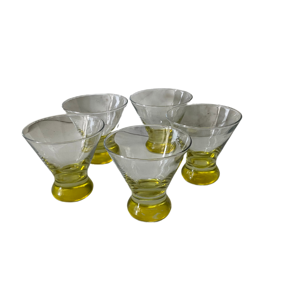 Lemon Yellow Lowball Bottom Martini Cocktail Glasses, Set Of 4 - Noble Designs