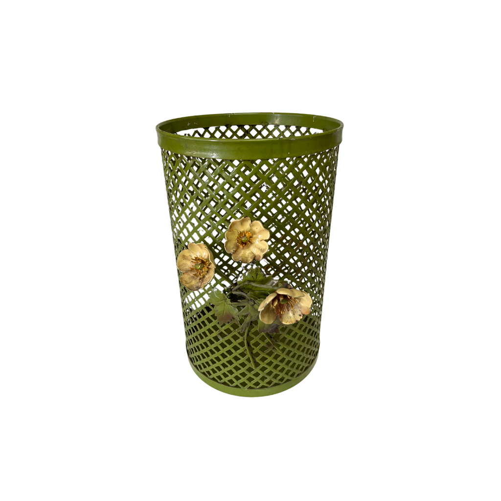 Vintage Floral Metal Mesh Small Wastebasket - Noble Designs