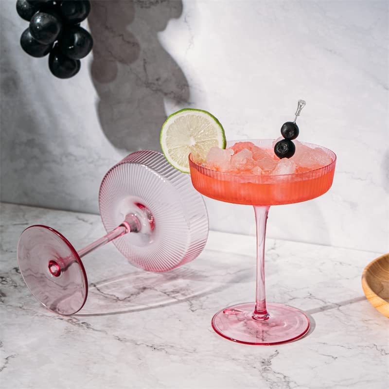 The Wine Savant Ribbed Coupe Cocktail Glasses, Set of 2 - Noble Designs