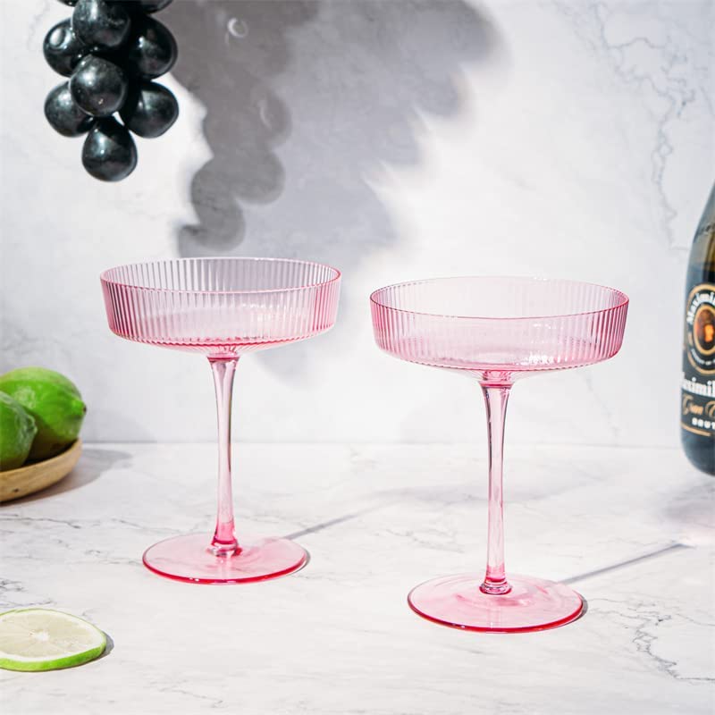 The Wine Savant Ribbed Coupe Cocktail Glasses, Set of 2 - Noble Designs