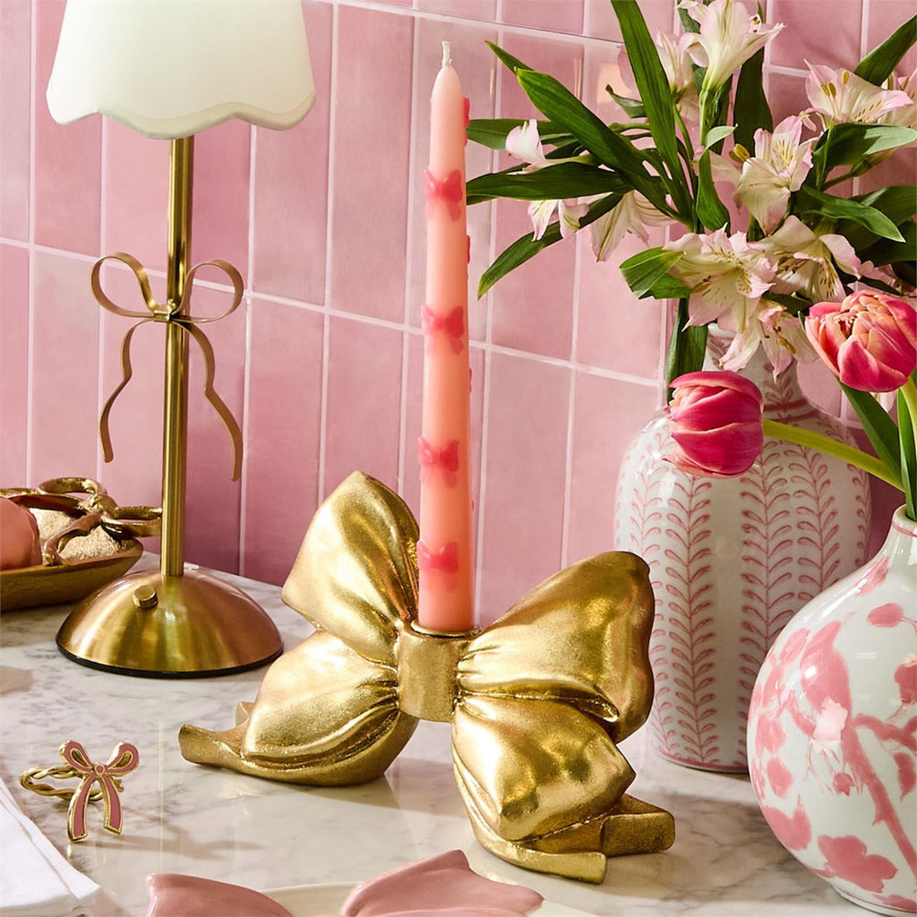 Large Gold Bow Taper Candleholder - Noble Designs