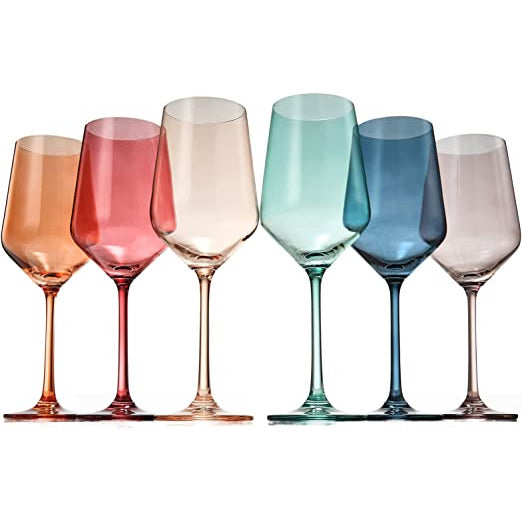 Colored Crystal Wine Glass, Set of 6 - Noble Designs