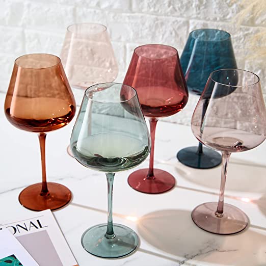 Colored Crystal Wine Glass, Set of 6 - Noble Designs