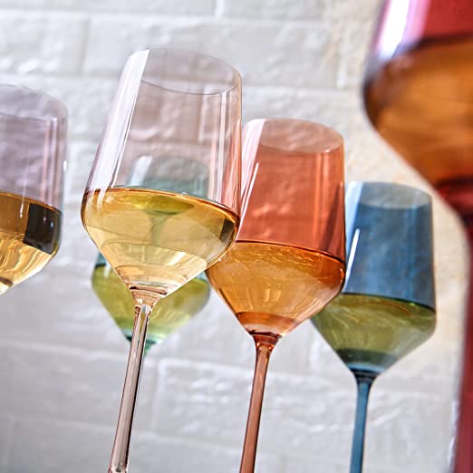 Colored Crystal Wine Glass, Set of 6 - Noble Designs
