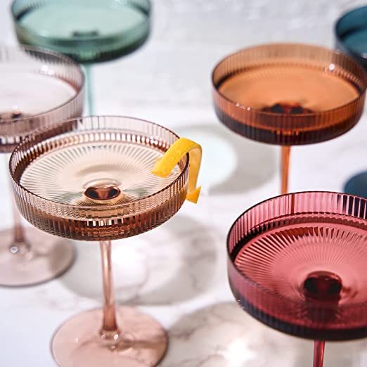 Vintage Art Deco Coupe Glasses Ribbed Coupe Cocktail Glasses, Set of 6 - Noble Designs