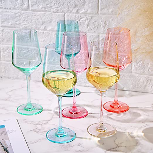 Colored Crystal Wine Glass, Set of 6 - Noble Designs