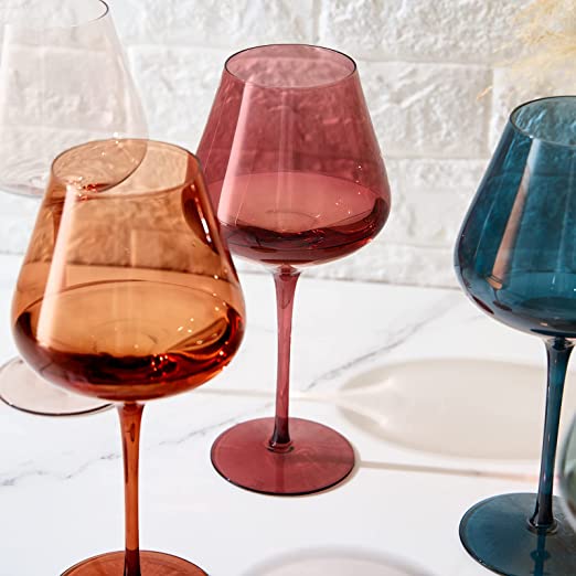 Colored Crystal Wine Glass, Set of 6 - Noble Designs