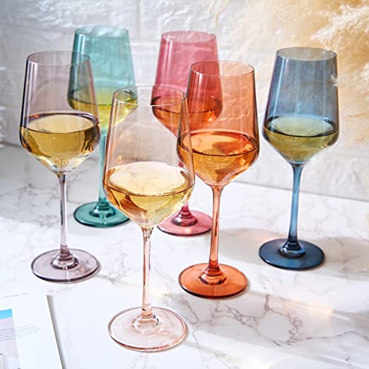 Colored Crystal Wine Glass, Set of 6 - Noble Designs