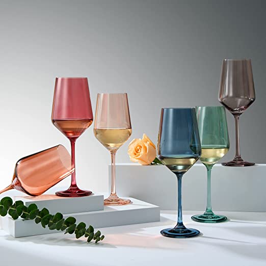 Colored Crystal Wine Glass, Set of 6 - Noble Designs