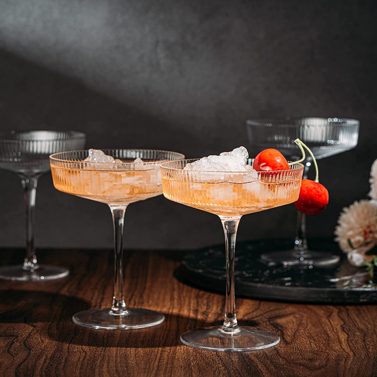 Ribbed Coupe Cocktail Glasses, Set of 4 - Noble Designs