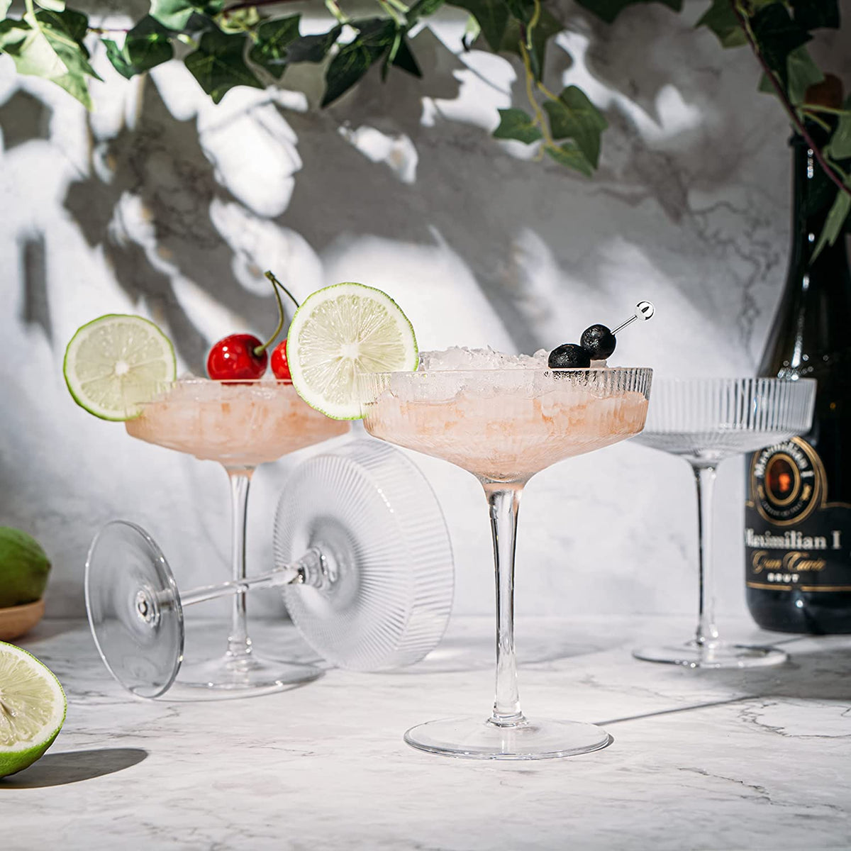 Ribbed Coupe Cocktail Glasses, Set of 4 - Noble Designs