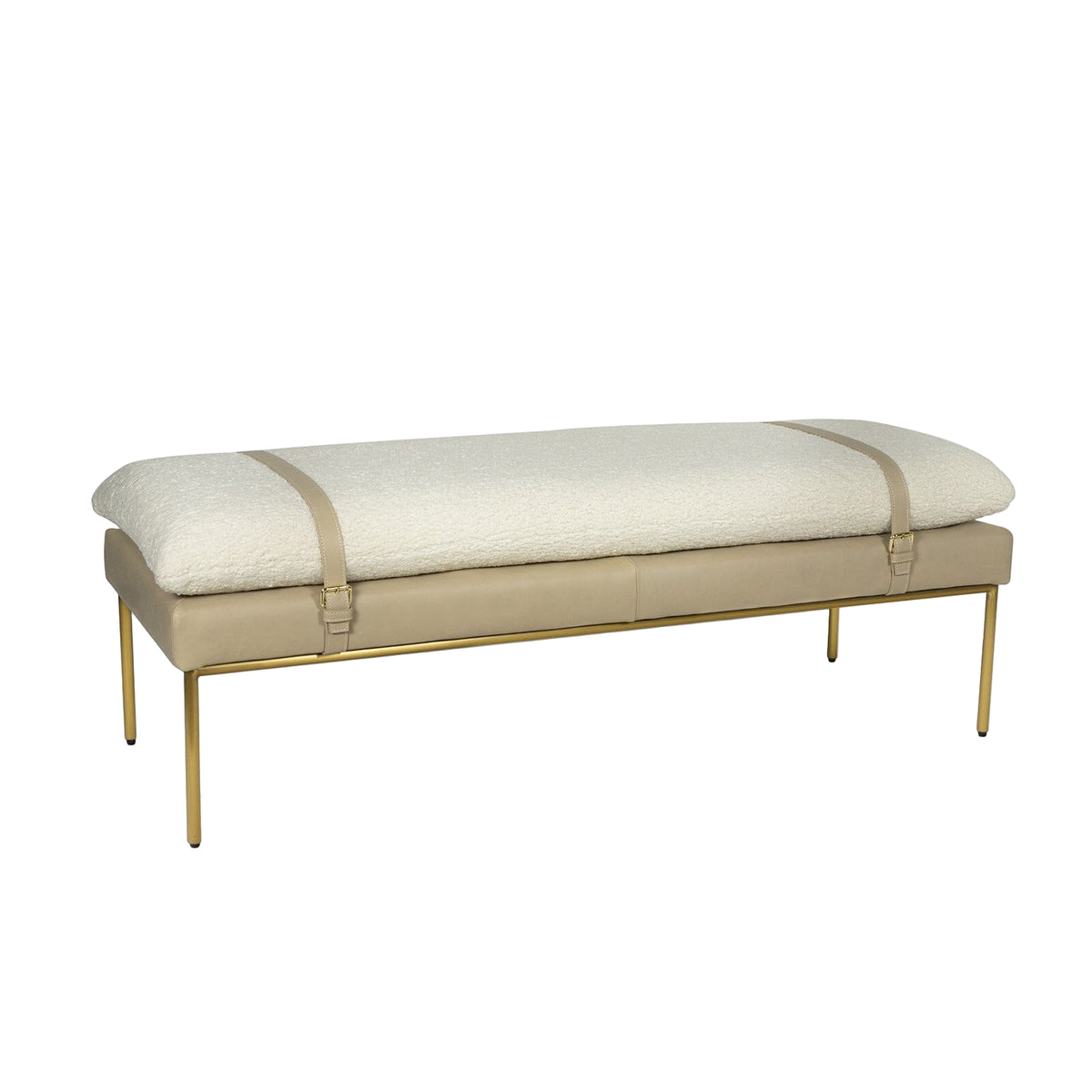 Aspen Leather and Boucle Wool Bench in Cappucino-Noble Designs