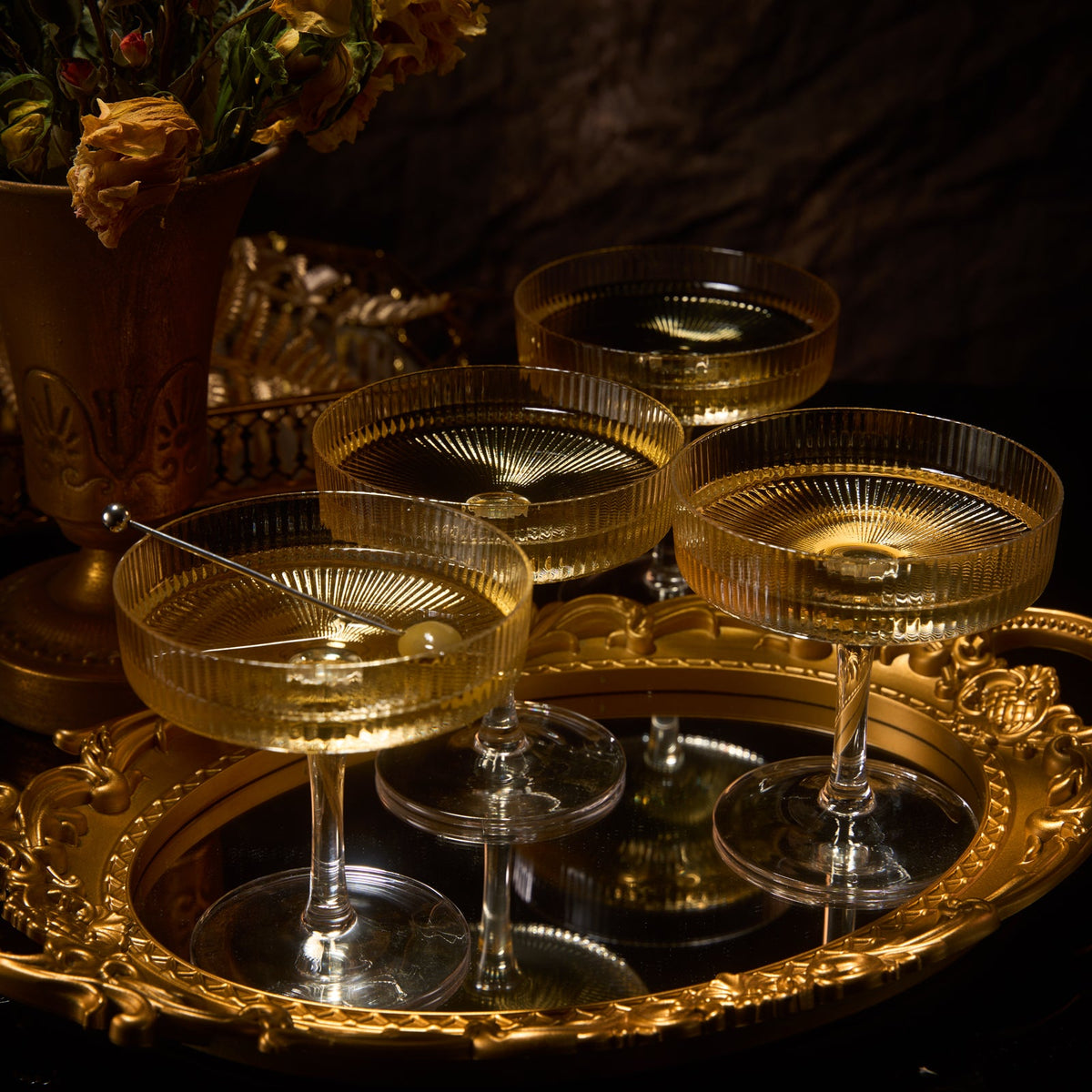 Ribbed Coupe Cocktail Glasses, Set of 4 - Noble Designs