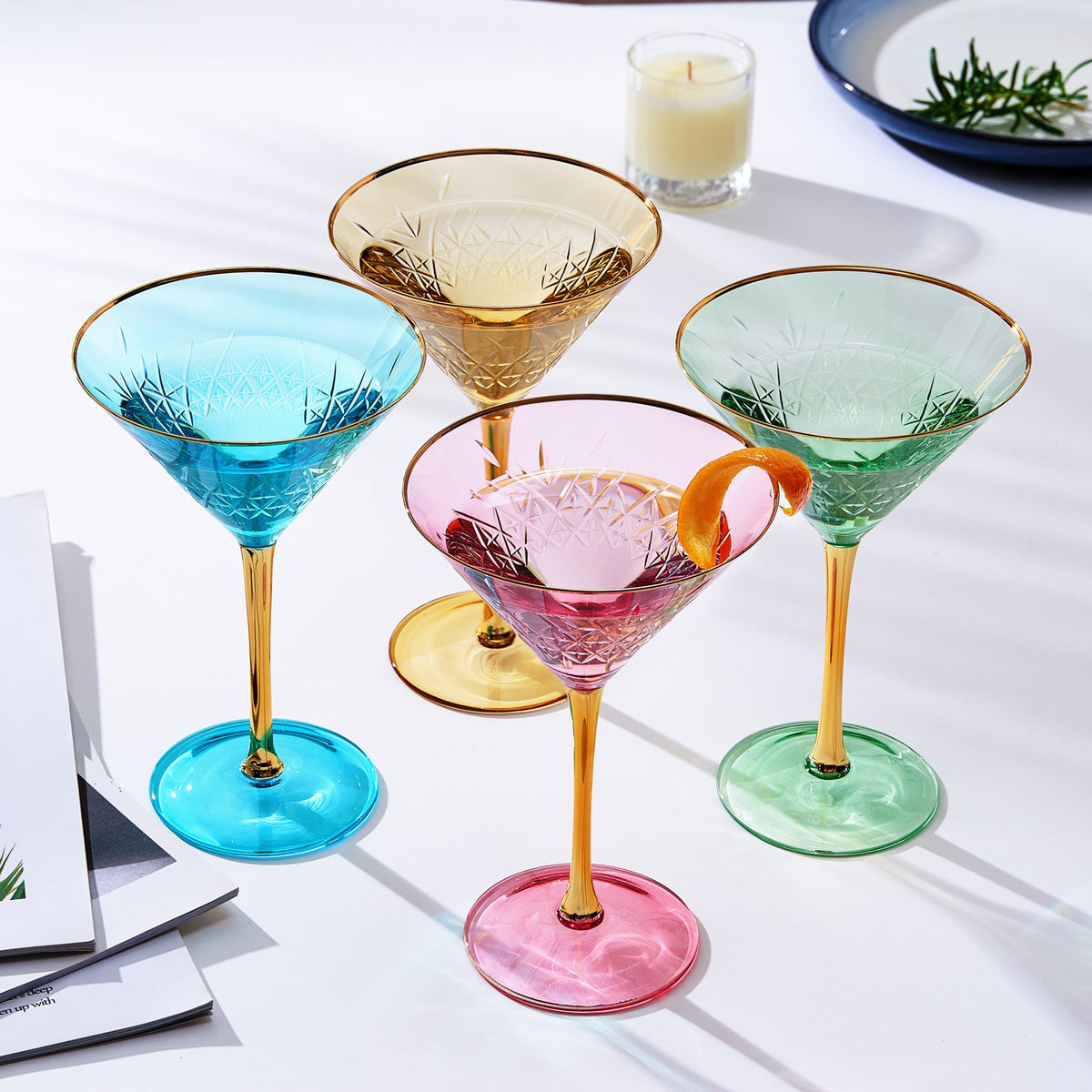 Crystal Martini Glasses Colored, Set of 4 - Noble Designs