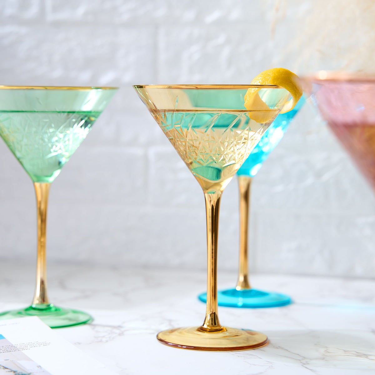 Crystal Martini Glasses Colored, Set of 4 - Noble Designs