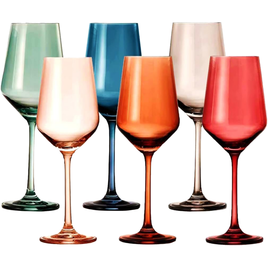 Colored Crystal Wine Glass, Set of 6 - Noble Designs