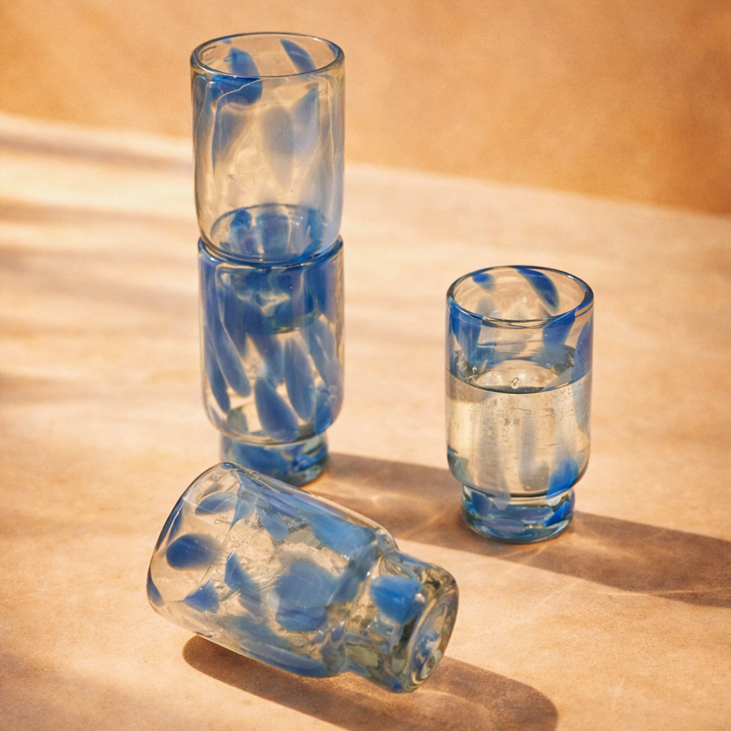 Frida Tall Glasses Blue & Clear, Set of 4 - Noble Designs