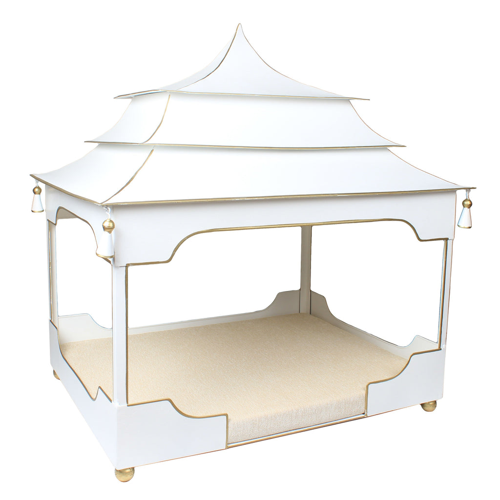 Jumbo Pagoda Pet Bed Ivory and Gold - Noble Designs
