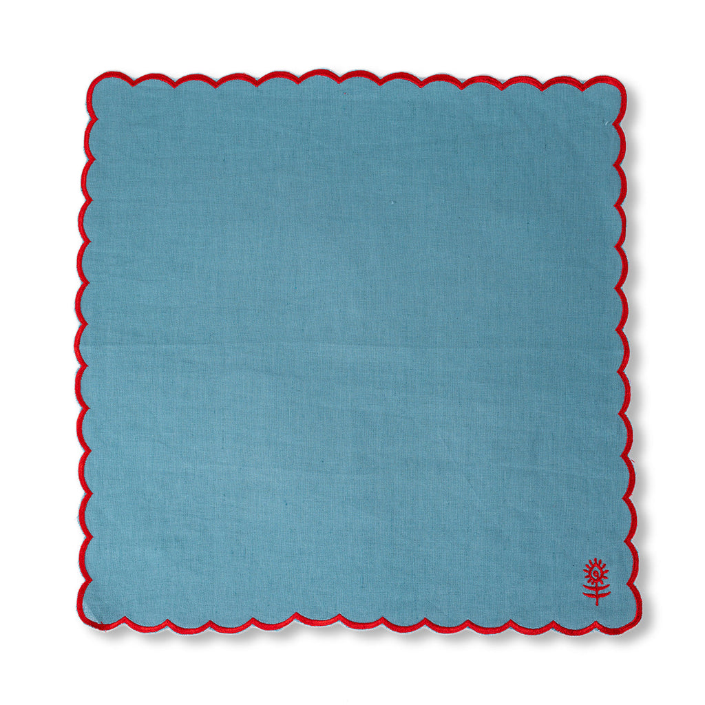 Icon Linen Napkins in Aqua and Cherry, Set of 4 - Noble Designs