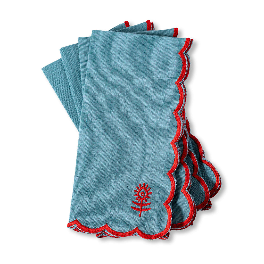 Icon Linen Napkins in Aqua and Cherry, Set of 4 - Noble Designs