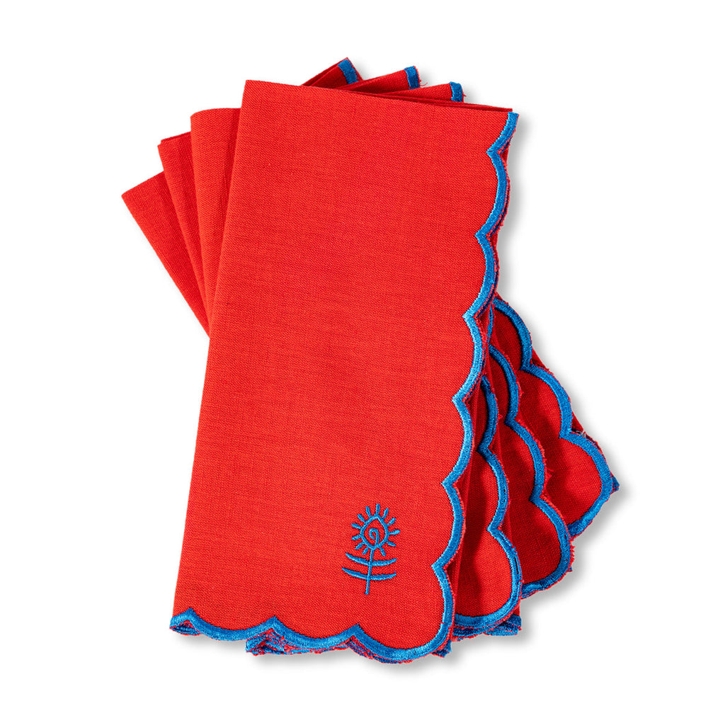 Icon Linen Napkins in Cherry and Peacock, Set of 4 - Noble Designs