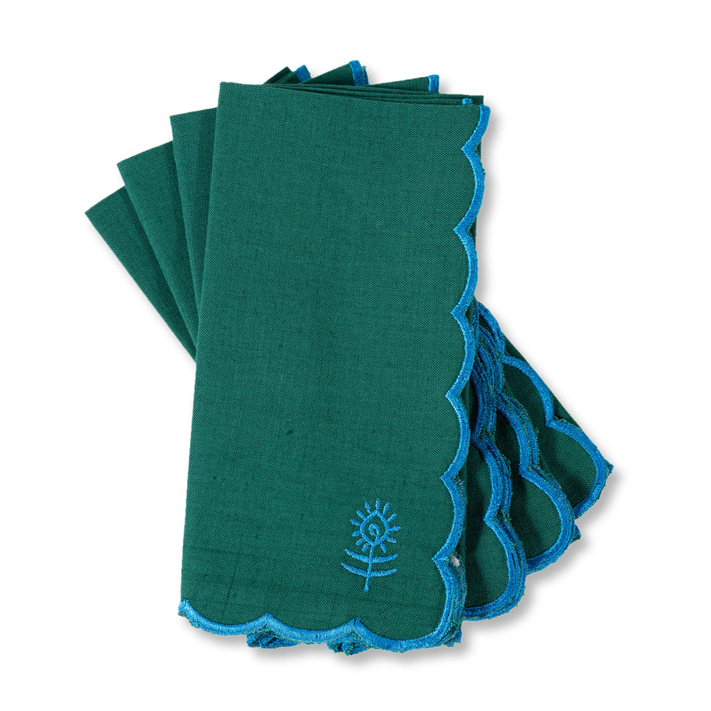 Icon Linen Napkins in Emerald and Peacock, Set of 4 - Noble Designs