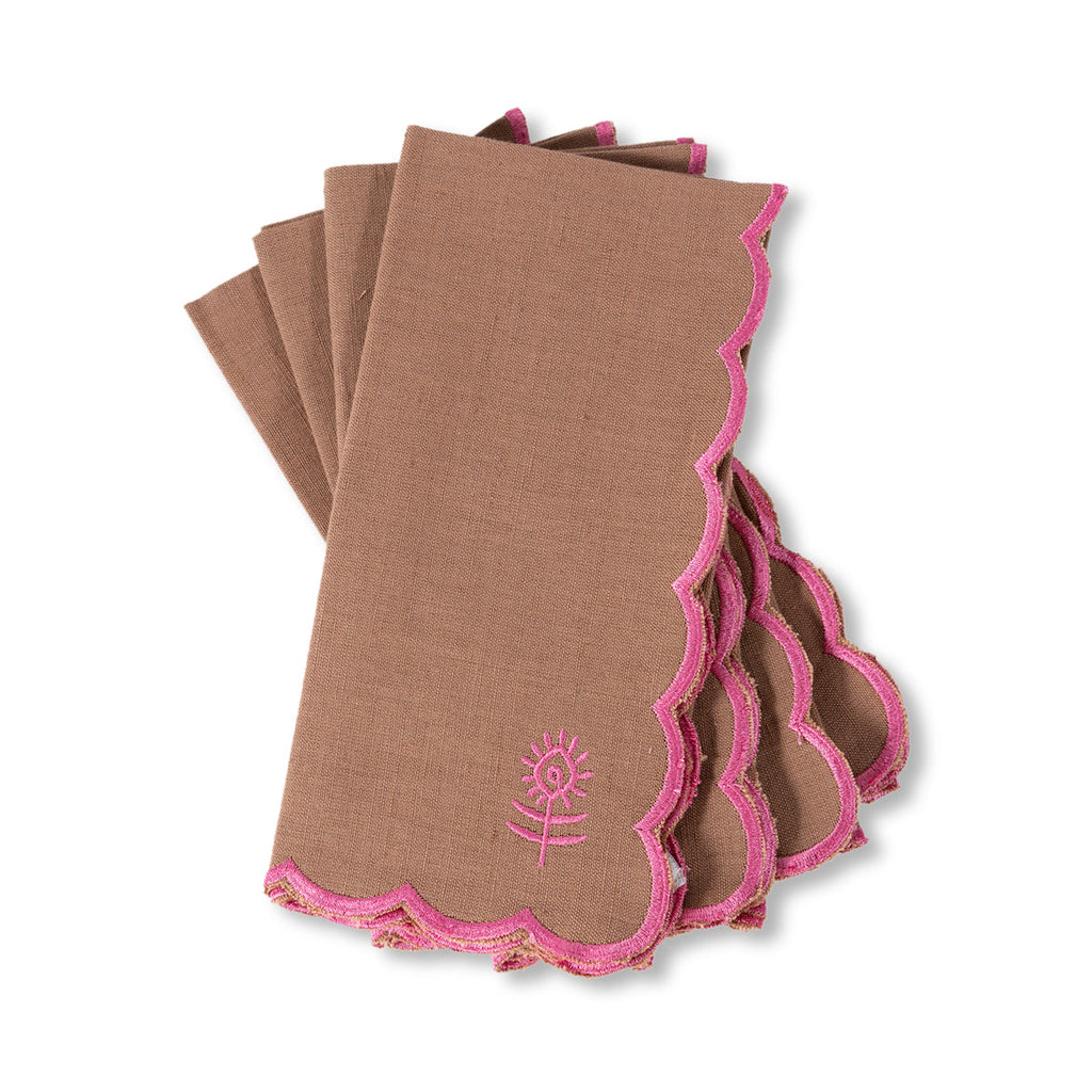 Icon Linen Napkins in Khaki and Hot Pink, Set of 4 - Noble Designs