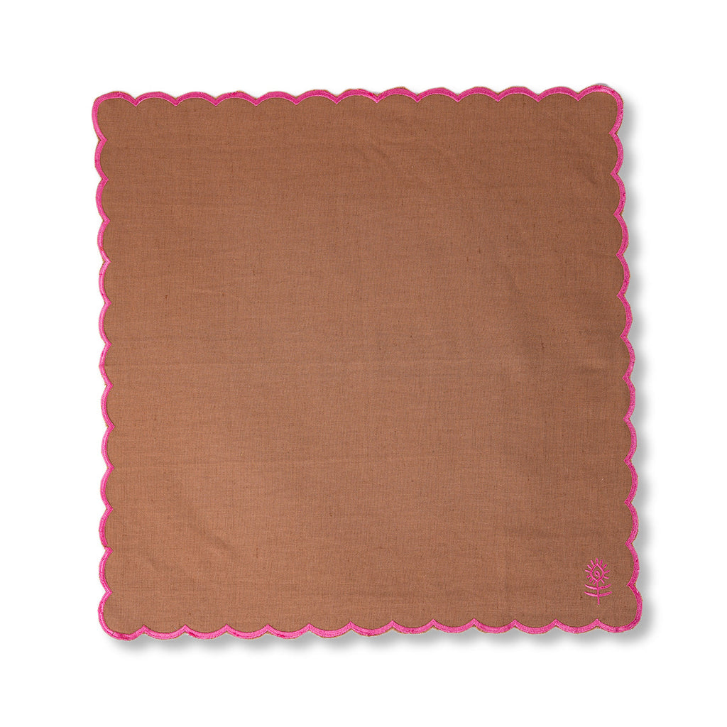 Icon Linen Napkins in Khaki and Hot Pink, Set of 4 - Noble Designs