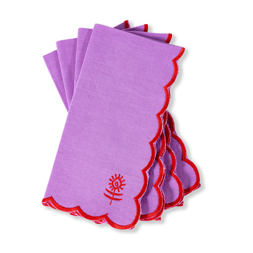 Icon Linen Napkins in Lilac and Cherry, Set of 4 - Noble Designs