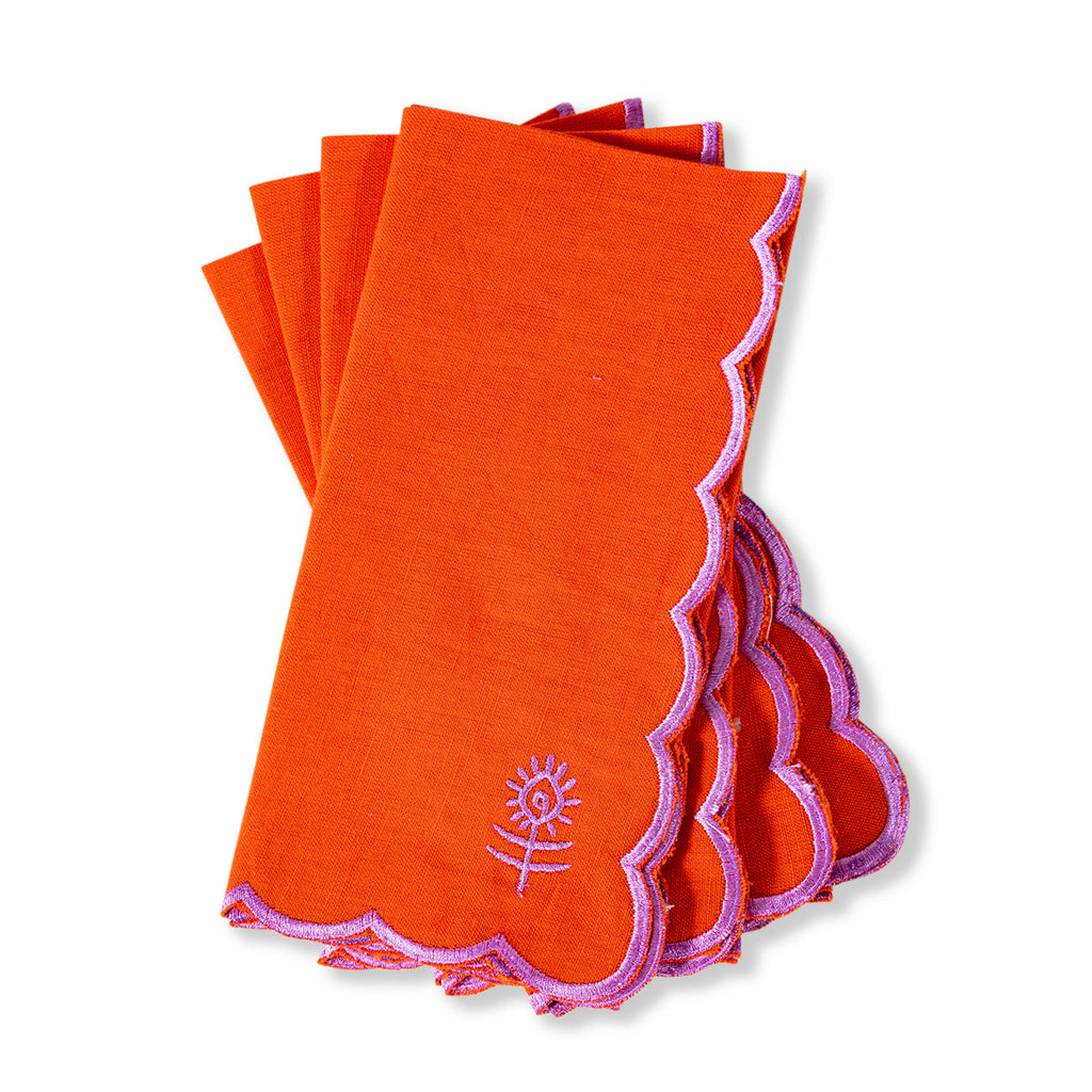 Icon Linen Napkins in Orange and Lilac, Set of 4 - Noble Designs