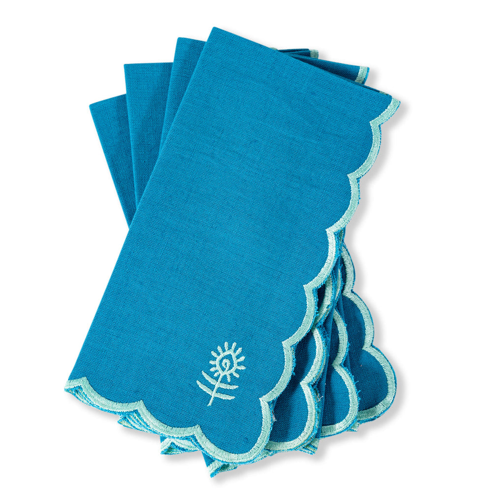 Icon Linen Napkins in Peacock and Mint, Set of 4 - Noble Designs