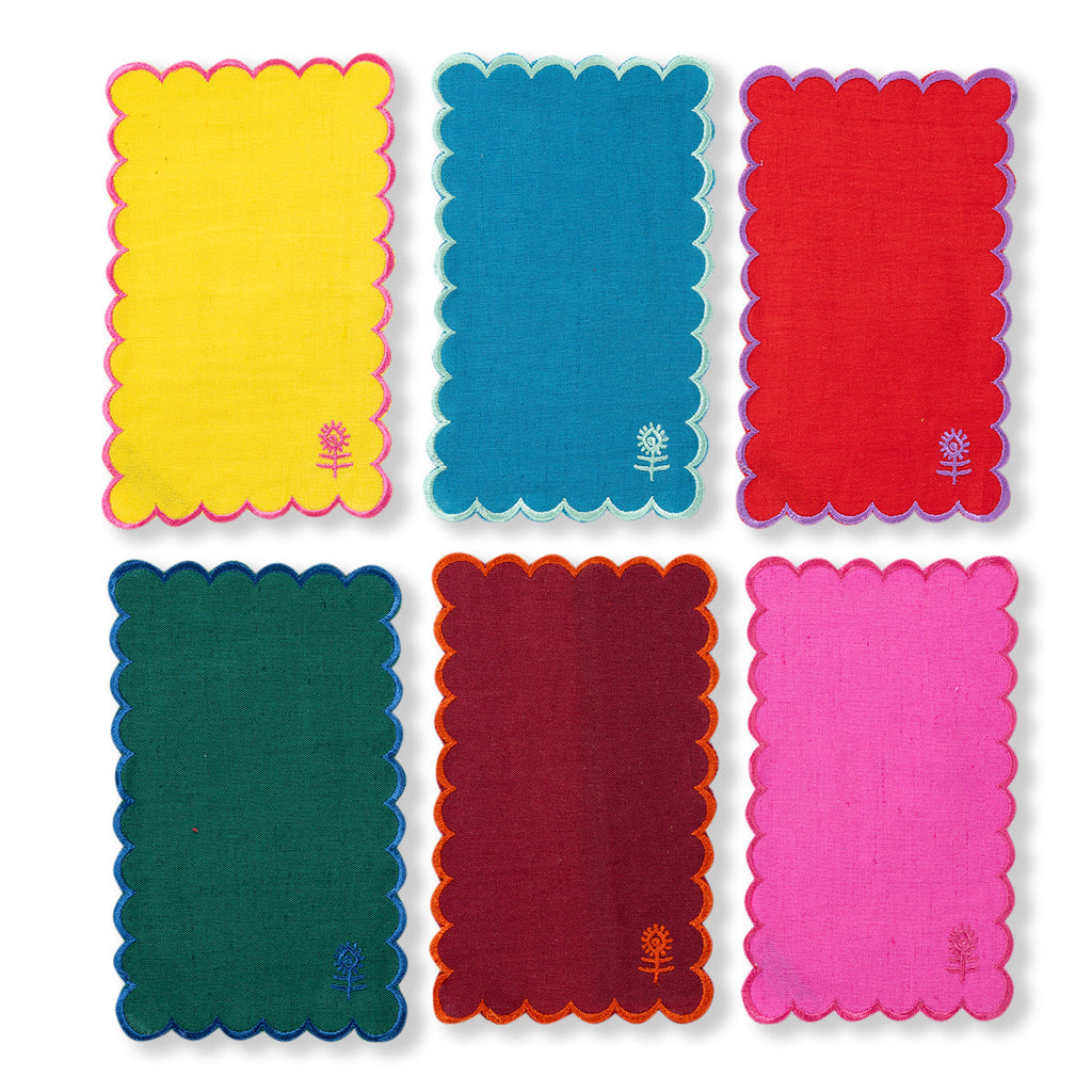 Icon Linen Cocktail Napkins in Rainbow, Set of 6 - Noble Designs