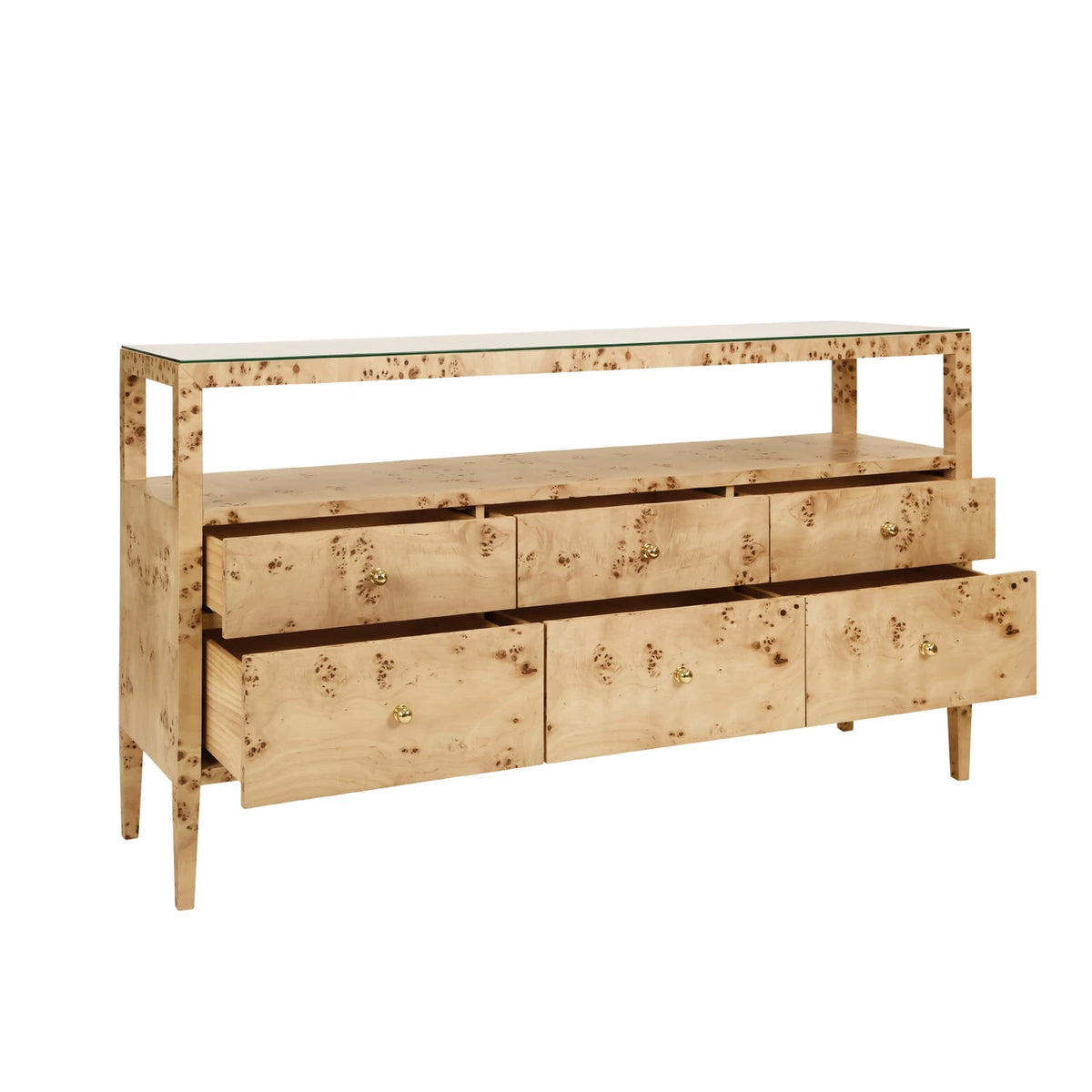 Jordan Burl Wood Six Drawer Console