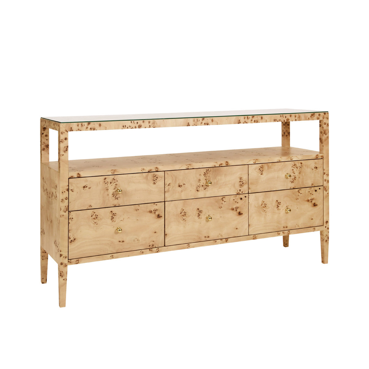 Jordan Burl Wood Six Drawer Console