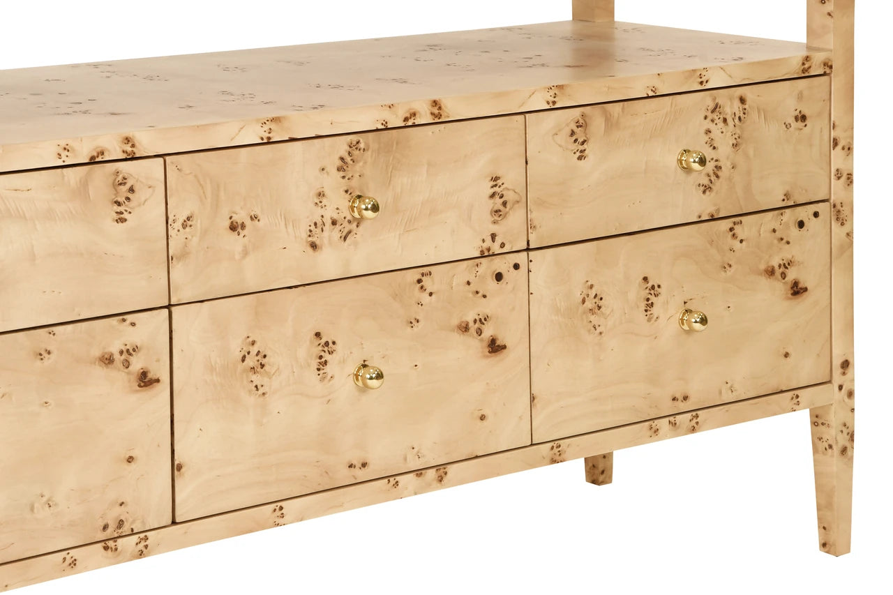 Jordan Burl Wood Six Drawer Console