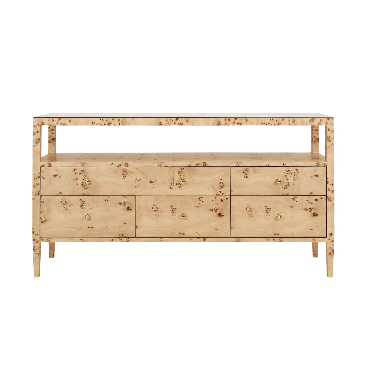 Jordan Burl Wood Six Drawer Console