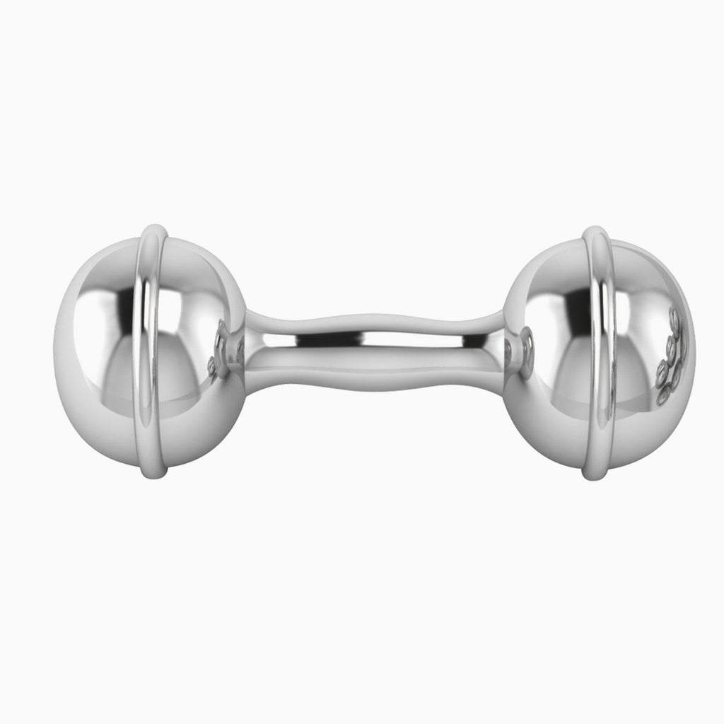 Krysaliis Sterling Silver Dumbbell Baby Rattle - Noble Designs