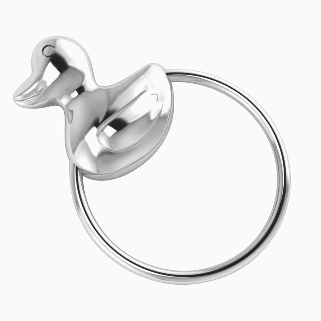 Krysaliis Sterling Silver Baby Rattle - Duck Ring - Noble Designs