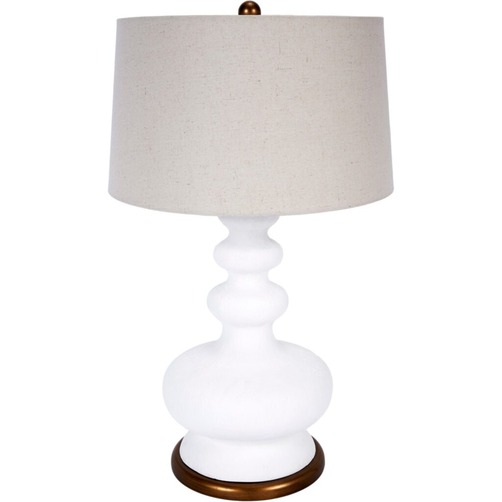 Whitley White Gesso Lamp With Brass Base & Natural Linen Shade - Noble Designs