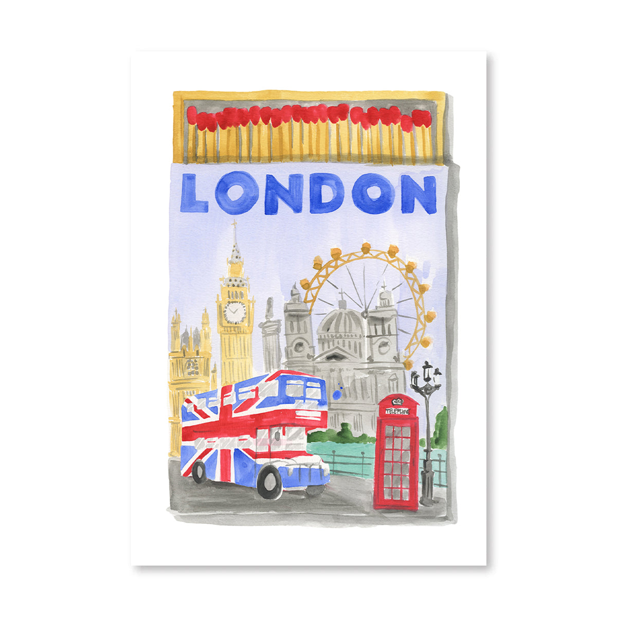 London Matchbook Art Print-Noble Designs