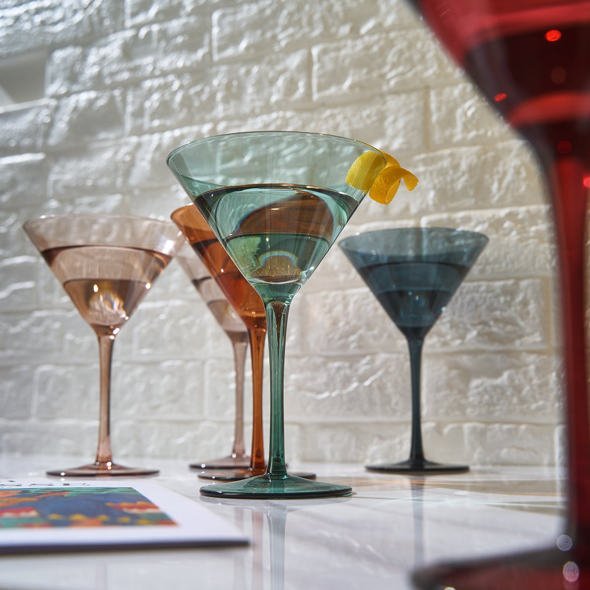 Colored Crystal Martini & Cocktail Glass, Set of 6 - Noble Designs