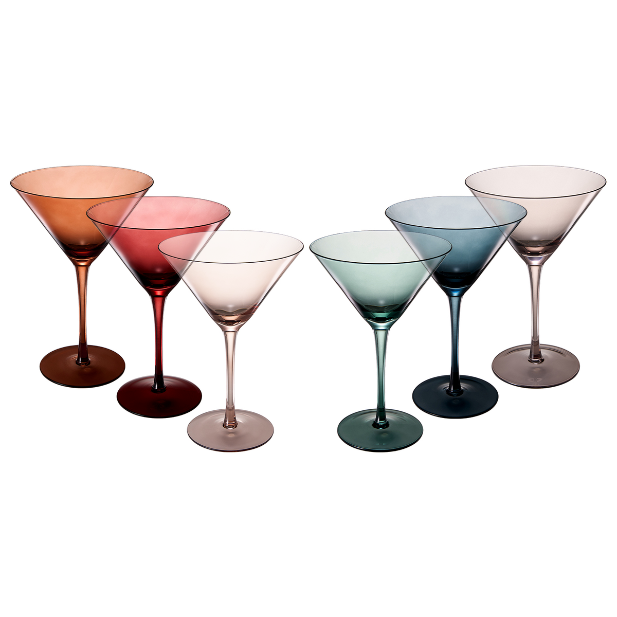 Colored Crystal Martini & Cocktail Glass, Set of 6 - Noble Designs