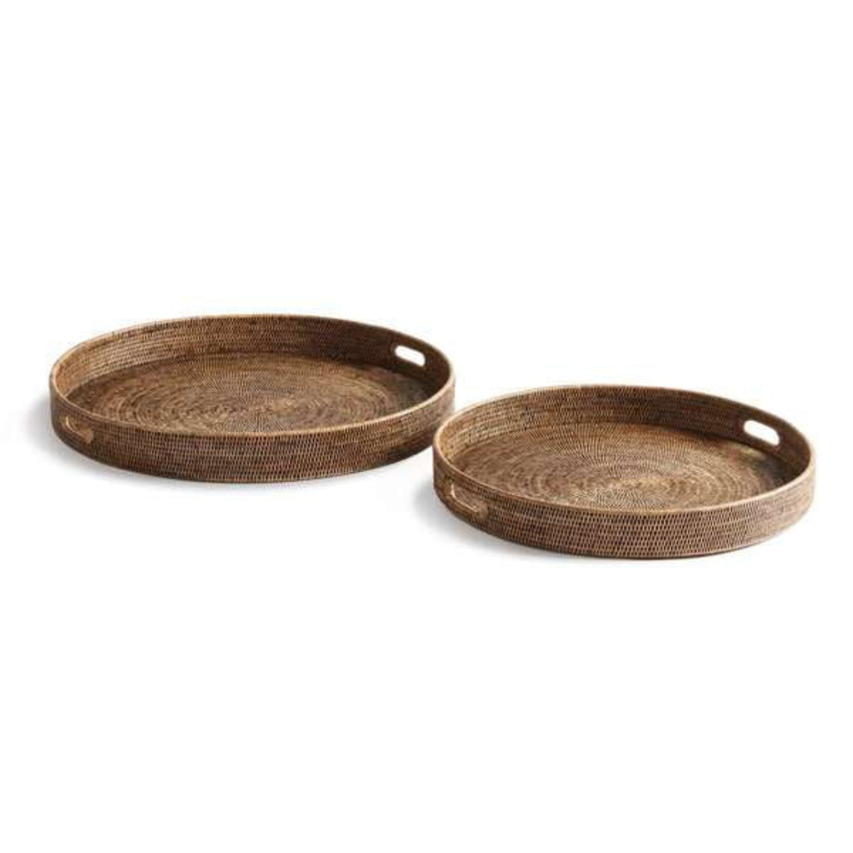 Large Burma Rattan Round Ottoman Trays, Set of 2 - Noble Designs
