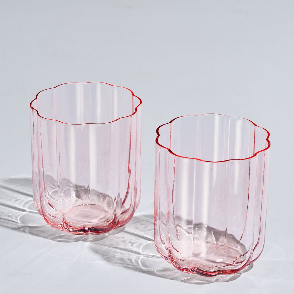Flower Vintage Glass Stemless Highball, Set of 2 - Noible Designs