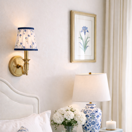 Blue Velvet Floral Sconce Shade - Noble Designs