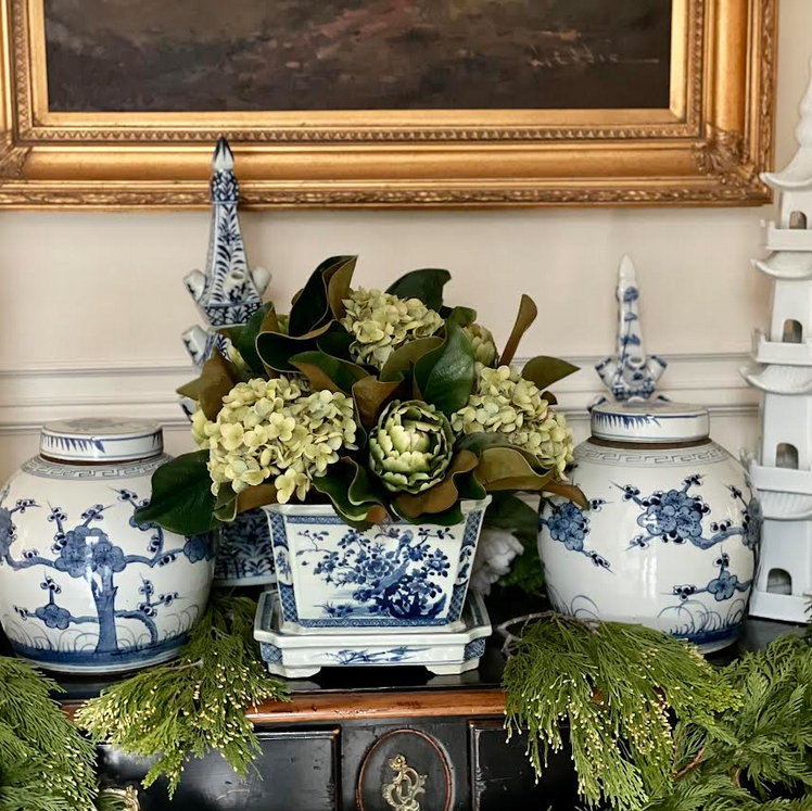 Floral Square Planter with Tray  - Noble Designs
