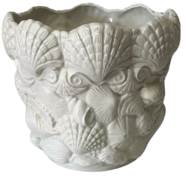 Vintage White Ceramic Seashell Flower Pot - Noble Designs