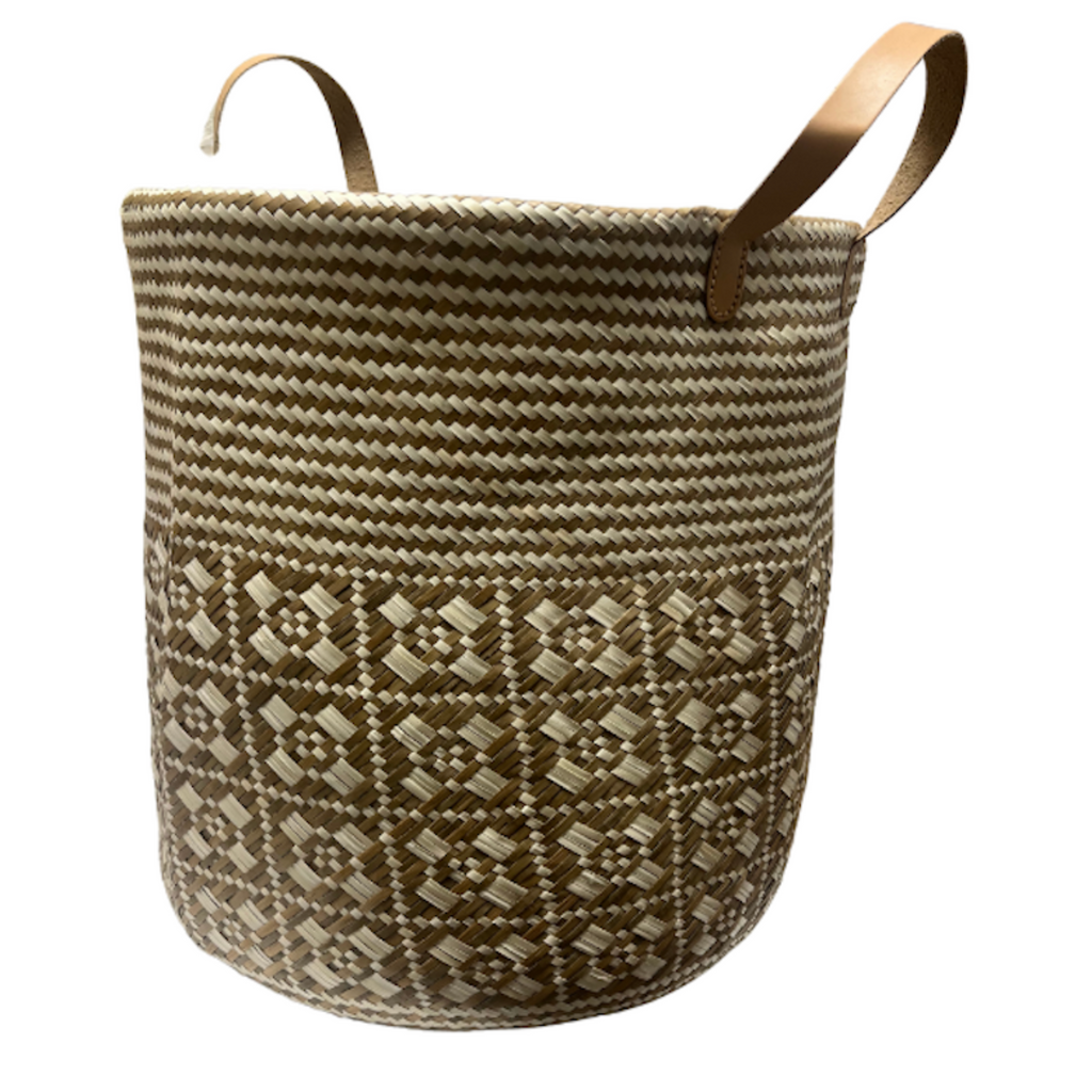 Vintage Thai Basket with Leather Handles - Noble Designs